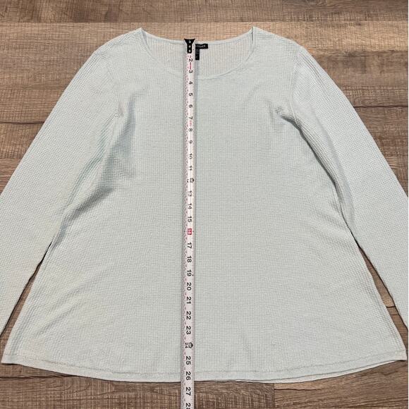 Eileen Fisher Linen Scoop Neck Waffle Knit Top Size Large Light Blue Minimalist - Picture 5 of 6